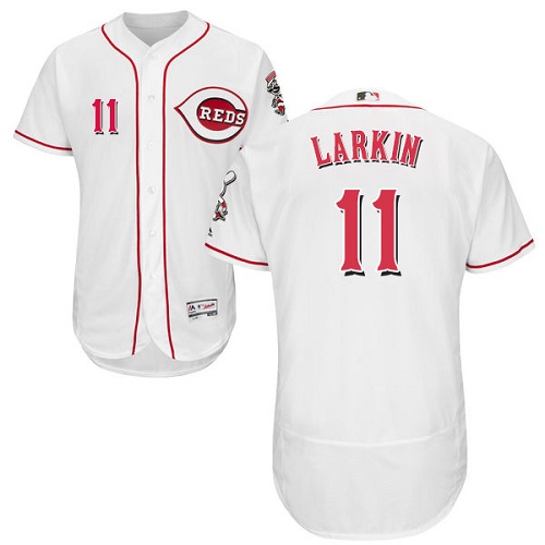 Reds #11 Barry Larkin White Flexbase Authentic Collection Stitched MLB Jersey - Click Image to Close